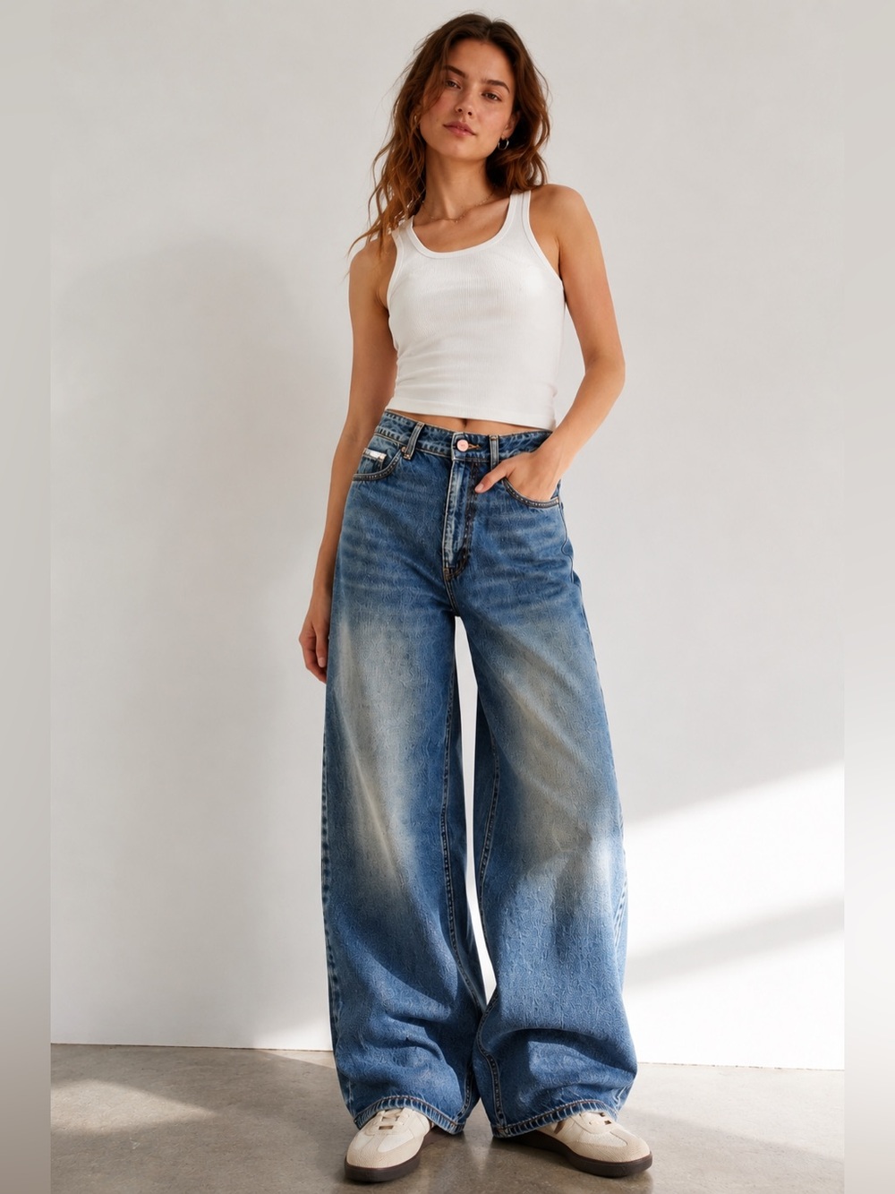 GANNI Magny High Rise Wide Leg Jeans Light Blue Organic Cotton 30W 32L